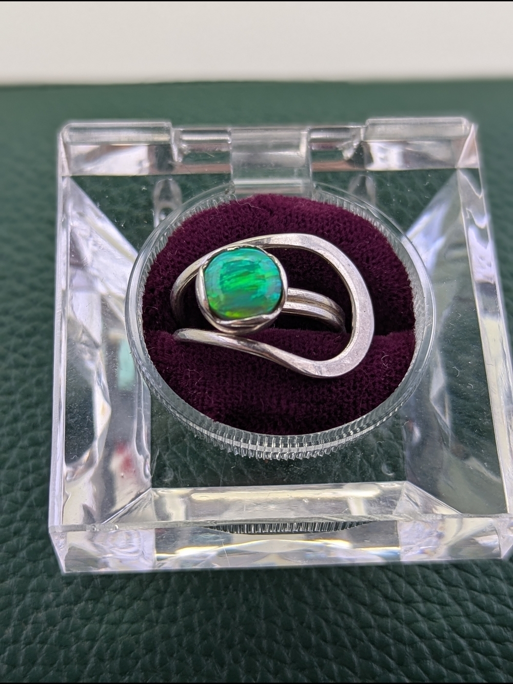 ✨ Modernist Sterling Silver & Electric Green Opal Statement Ring ✨